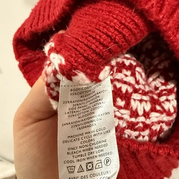 LOFT Red and White Patterned Turtleneck Sweater - Picture 3 of 4